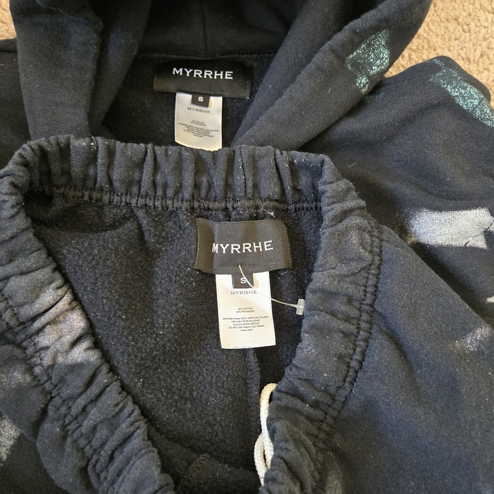MYRRHE Tracksuit Hoodie Jogger Set Small Black Paint Splatter Grunge Streetwear - Picture 14 of 16